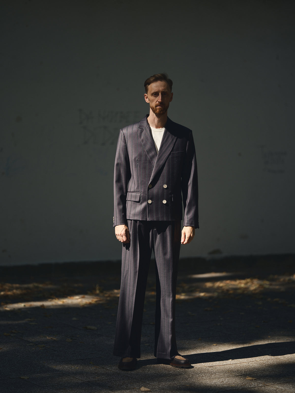 Cropped Double-Breasted Blazer in midnight stripe by TODÓR TRAME, image 1 of 7